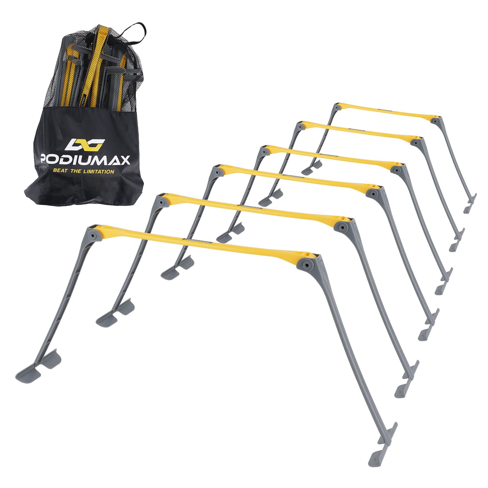 PodiuMax Portable Height Adjustable Sports Training Hurdle, Lightweight, Innovative Foldable Design, Collapsible Safe, 6 per Pack