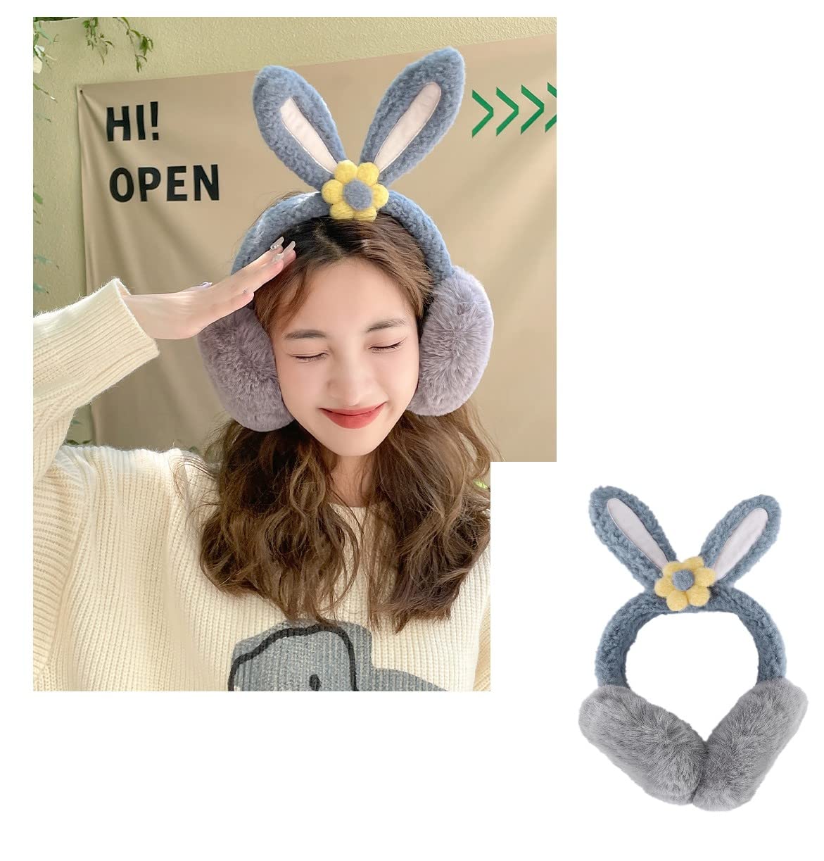 Women Rabbit Earmuffs Girls Cute Outdoor Ear Warmers Winter Warm Adjustable Ear Covers Foldable Children Animal Earmuffs