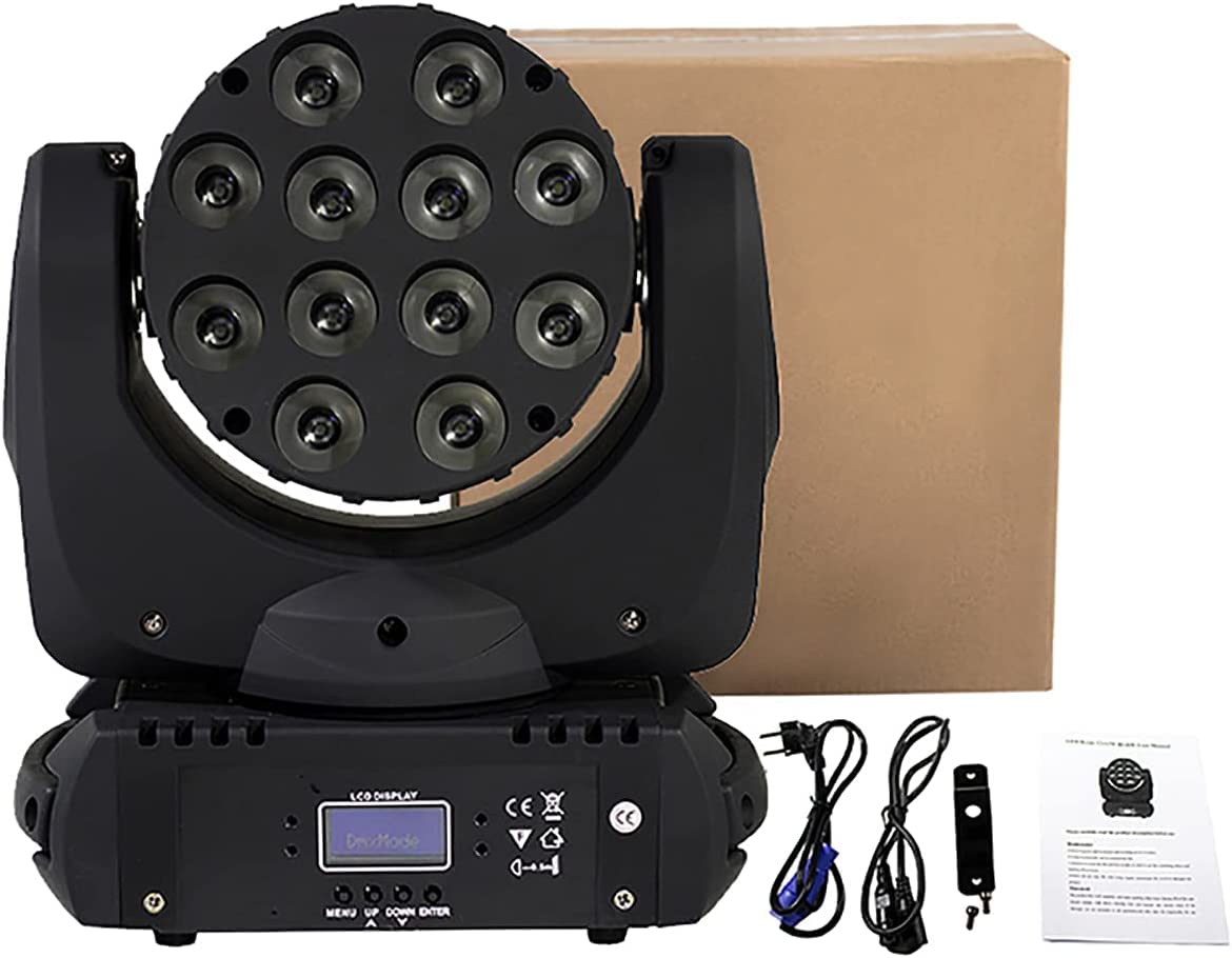 SHEHDS Moving Head Light Beam Wash LED 12x12W RGBW 4in1 DJ Lights Lighting Professional 9/16 Channels DMX512 Sound Activated Strobe Effect Stage Lights for Christmas Events Night Clubs Disco KTV Bar