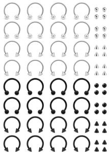 hoeudjo 32pcs horseshoe rings surgical steel nose septum rings horseshoe hoop lip rings smily piercing jewelry eyebrow tragus daith earring helix piercing jewelry for women men 8mm 5/16inch