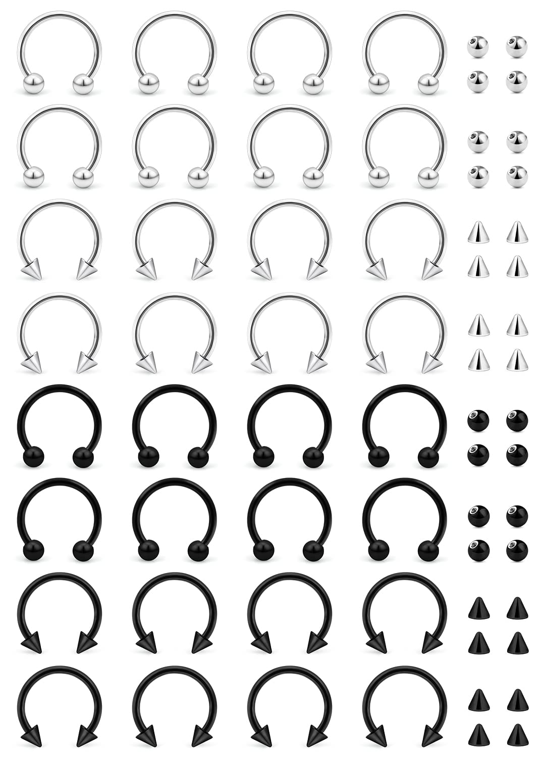 Hoeudjo 32Pcs Horseshoe Rings Surgical Steel Nose Septum Rings Horseshoe Hoop Lip Rings Smily Piercing Jewelry Eyebrow Tragus Daith Earring Helix Piercing Jewelry for Women Men 8mm 5/16inch