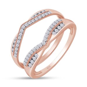 SAVEARTH DIAMONDS 1/3 ct t.w Round Cut Lab Created Moissanite Diamond Wedding Band Enhancer Guard Double Chevron Ring In 14K Rose Gold Over Sterling Silver (D Color,VVS1 Clarity 0.33 Cttw)-7