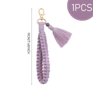 Lusofie Boho Wrist Keychain Tassel Wristlet Keychain Keyring Holder Key Wrist Lanyard for Women(Purple)