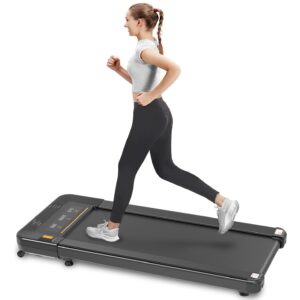 2 in 1 Under Desk Treadmill, Walking Pad Treadmill with Remote Control and LED Display, Smart Foldable Walking Treadmill Running Jogging Exercise Machine for Home Office Black