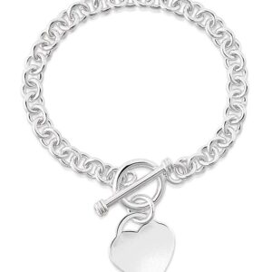 Savlano 14K Gold Plated Toggle Heart Charm Bracelet -7.5” inch Rolo Chain Bracelet Comes With Gift Box for Women (W)