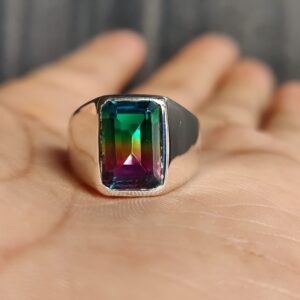 Tourmaline Signet Ring, Watermelon Tourmaline Ring, 925 Solid Sterling Silver, Copper Ring, Mens Ring, Women Ring, Statement Ring, Promise Ring, Gift for Partner (925 Solid Silver, 12)