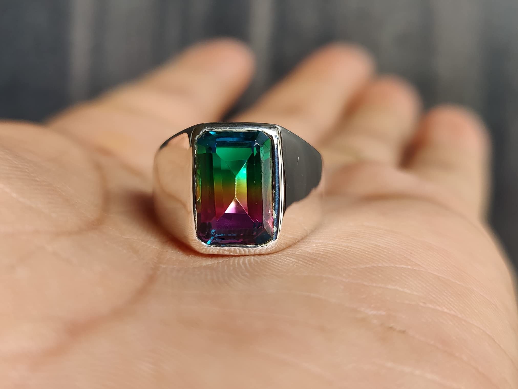 Tourmaline Signet Ring, Watermelon Tourmaline Ring, 925 Solid Sterling Silver, Copper Ring, Mens Ring, Women Ring, Statement Ring, Promise Ring, Gift for Partner (925 Solid Silver, 12)