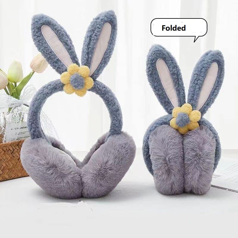 Women Rabbit Earmuffs Girls Cute Outdoor Ear Warmers Winter Warm Adjustable Ear Covers Foldable Children Animal Earmuffs