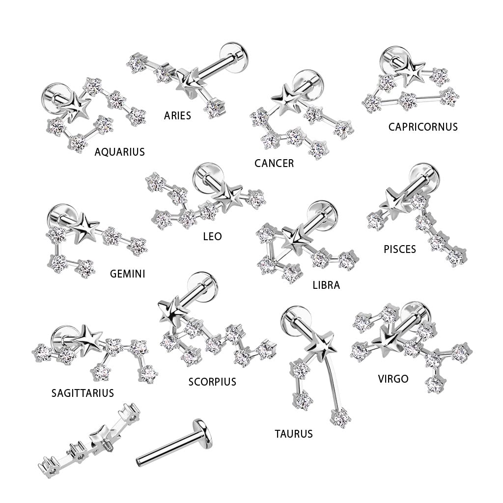 Pierced Owl 18GA 316L Stainless Steel Internally Threaded CZ Crystal Zodiac Constellation Flat Back Stud (Scorpio)