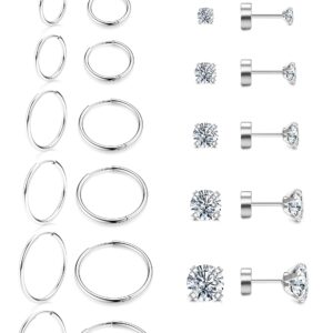 ZELORES 614 Pairs Cartilage Earrings Sets for Women Men Stainless Steel Lightweight Tiny Huggie Hoop Earrings for Multiple Piercing 14k Gold Plated Flatback CZ Stud Earrings for Sensitive Ear 20G,