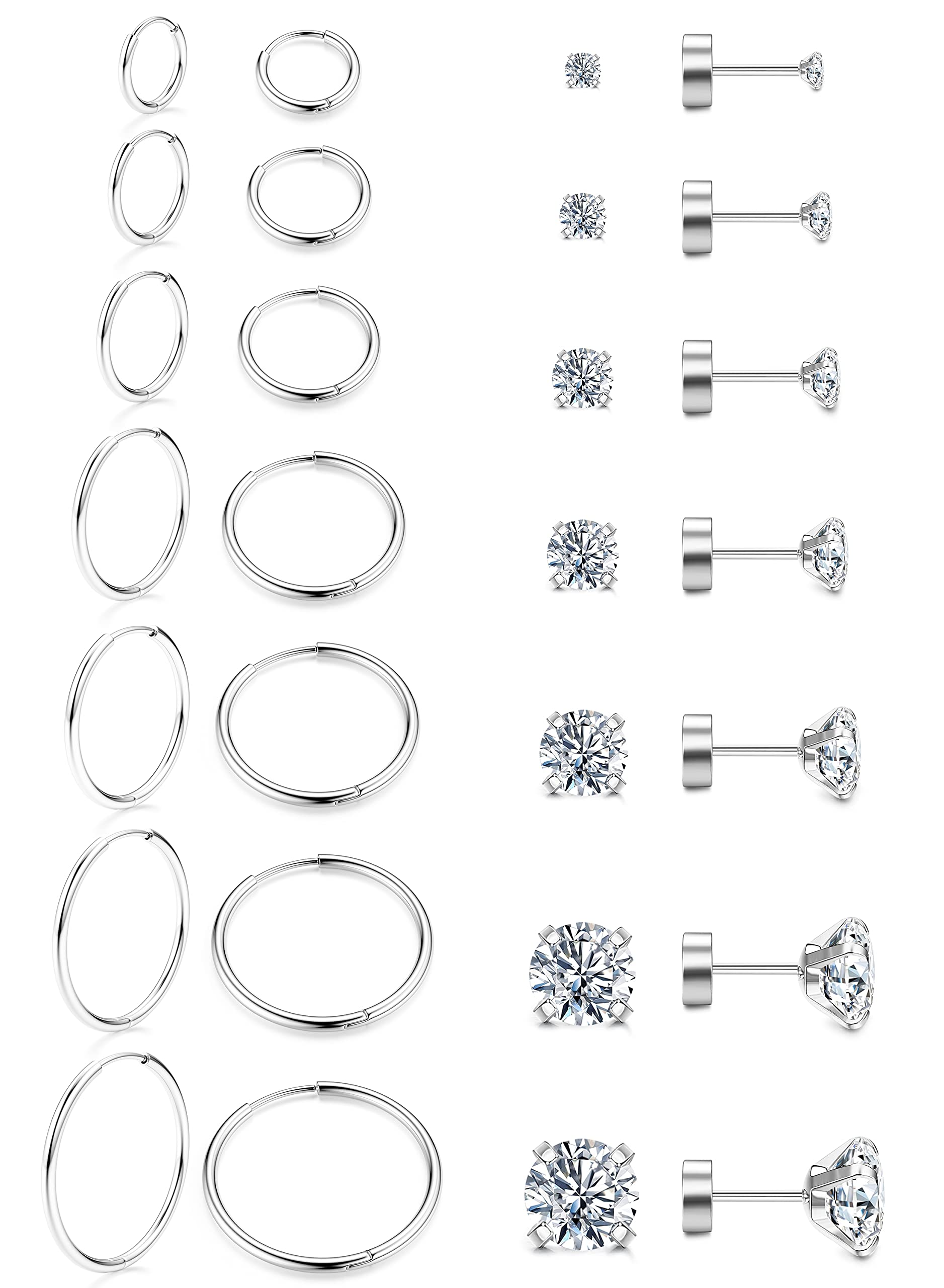 ZELORES 614 Pairs Cartilage Earrings Sets for Women Men Stainless Steel Lightweight Tiny Huggie Hoop Earrings for Multiple Piercing 14k Gold Plated Flatback CZ Stud Earrings for Sensitive Ear 20G,