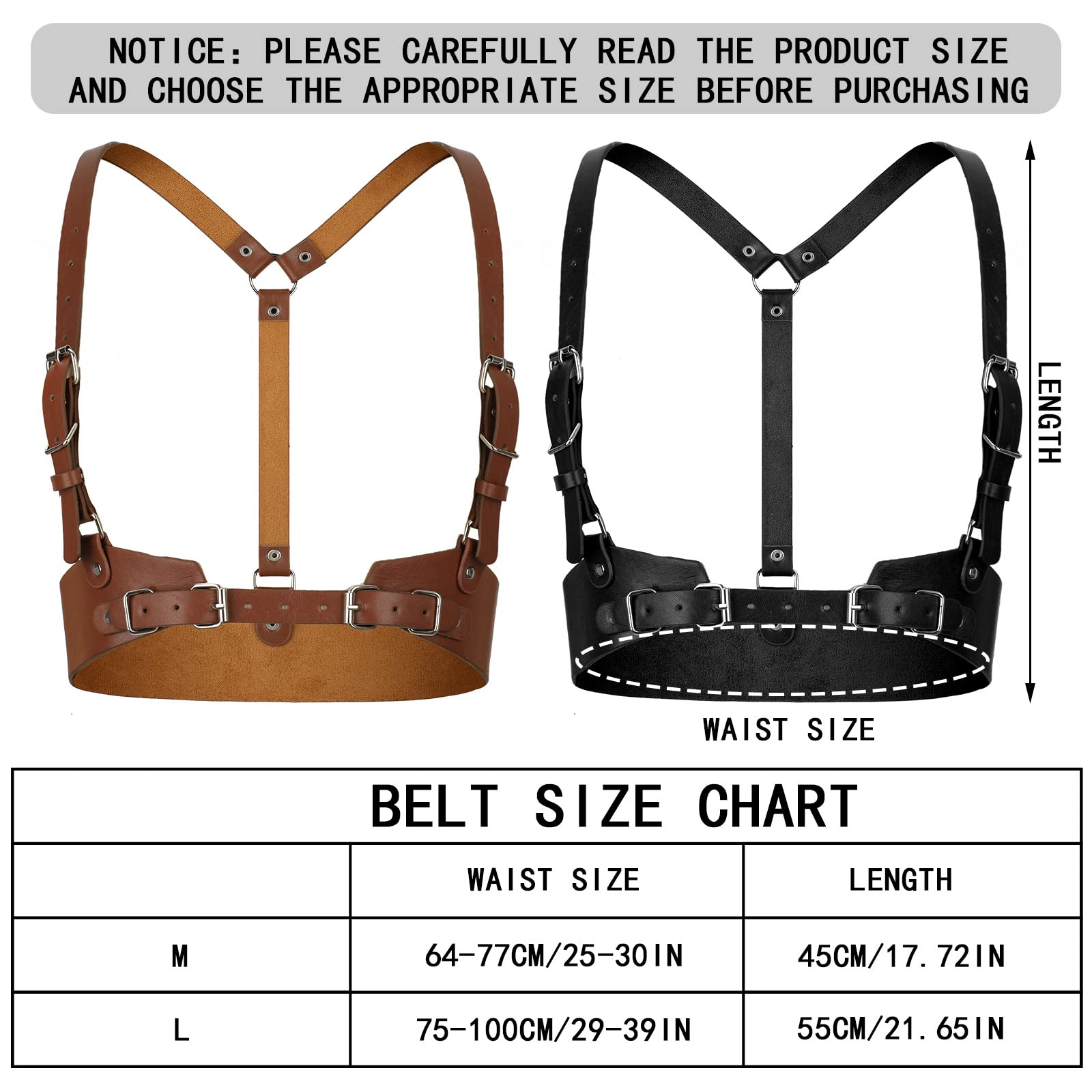 Hicarer 2 Pcs Women Leather Waist Belt Vest PU Leather Belt Fashion Body Chain Adjustable Waist Belt for Party Cosplay(Medium,Classic Style)