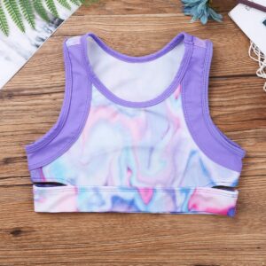 TiaoBug Kids Girls 2 Pieces Sport Sets Printed Crop Vest Tops and Leggings Tracksuit for Yoga Dance Lavender 6 Years