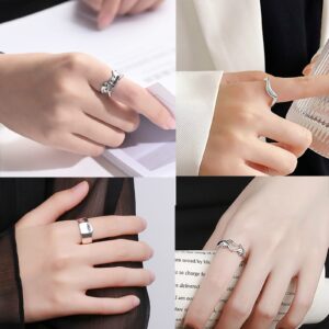 Loqimu 6 Pack Silver Midi Rings Stainless Steel Stackable Rings for Women Open Knuckle Rings Set Wide Irregular Finger Rings for Teen Girls Hug Geometric Fashion Rings Aesthetic Jewelry Gift