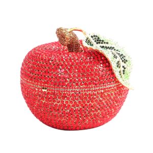 DJBM Sparkly Apple Rhinestone Evening Clutch Women Luxury Fruit Crystal Handbags Diamond Purses for Party Wedding Prom, Green