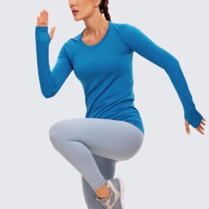 CRZ YOGA Women's Seamless Athletic Long Sleeves Sports Running Shirt Breathable Gym Workout Top Super-Sonic Blue X-Small