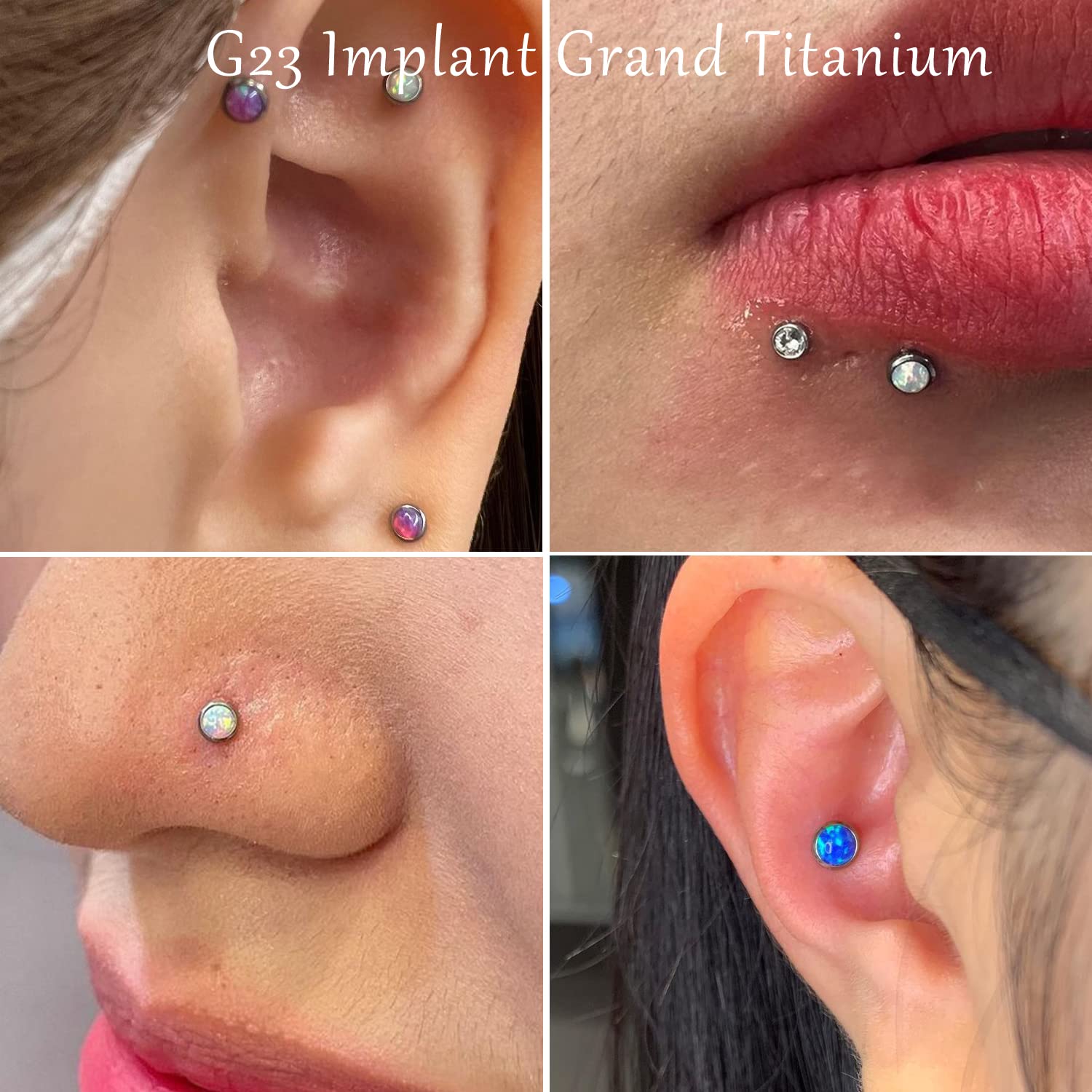 VOJO Tragus Labret Threadless Push in Cartilage Nose Studs G23 Titanium 20G Medusa Piercing Jewelry, Flat Backed Earrings for Helix (20G 6/6/8mm, White Opal)