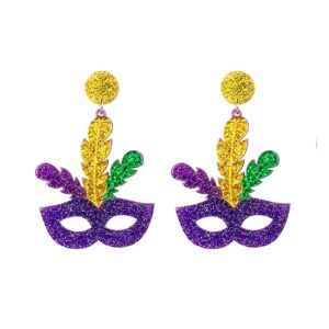 mardi gras dangle earrings for women, carnival theme mask lips hat lobster modelling earrings, mardi gras acrylic earrings for holiday mardi gras (b)