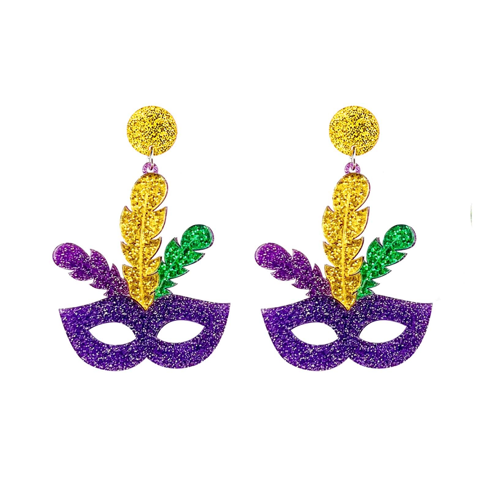 Mardi Gras Dangle Earrings for Women, Carnival Theme Mask Lips Hat Lobster Modelling Earrings, Mardi Gras Acrylic Earrings for Holiday Mardi Gras (B)