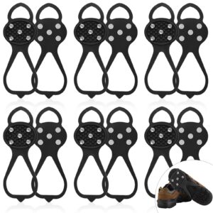 syhood 6 pairs non slip gripper spike shoe grips with 5 studs crampons universal ice traction cleats snow ice hiking fishing (black,large)