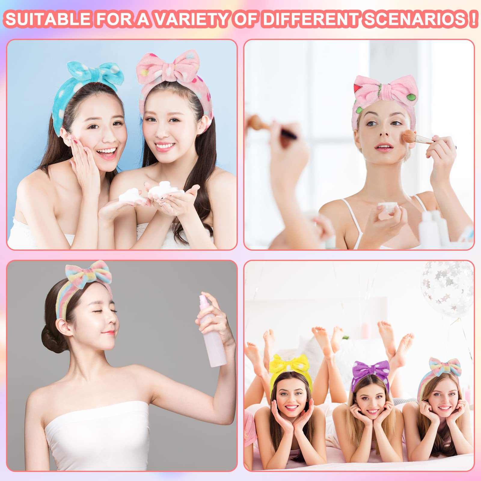 36 Pcs Facial Spa Headband Makeup Headbands Bulk Bow Hair Head Band Fluffy Plush Spa Headband for Women Washing Face Spa Shower Cleansing