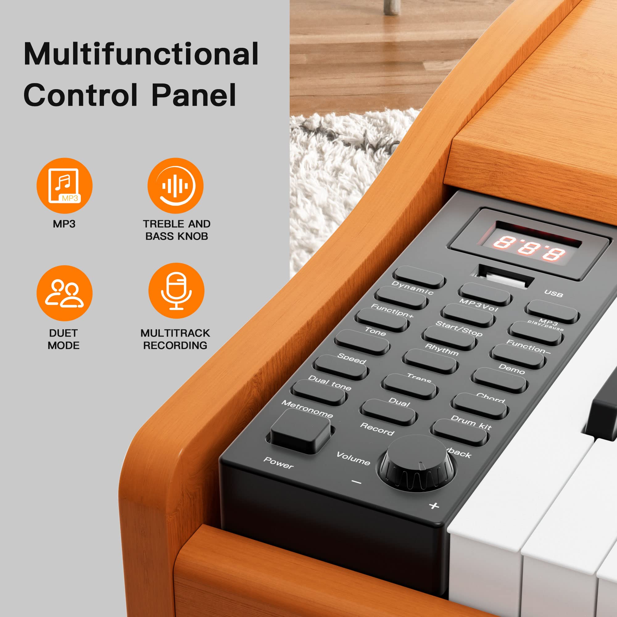 HEXANT 88- Key Hammer Weighted Digital Keyboard Piano, Wooden Electric Heavy Hammer Weighted Full Size Keyboard Piano, with 3-Pedal, MIDI Connection, Multi-Functional Keyboard and Stand