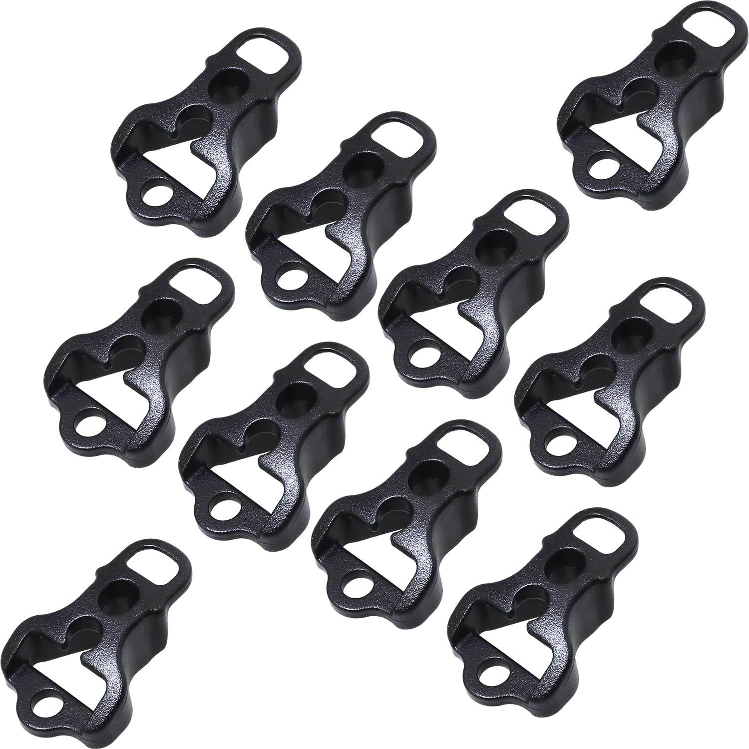 Tent Rope Buckles JianLing 10pcs 29.5x18.5x10mm Black 4mm 3 Hole Plastic Camping Tent Guy Line Awning Cord Rope Fastener Guyline Runners Tensioner