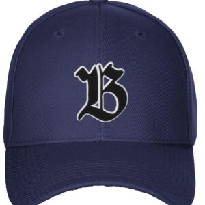 Daxton Structured Baseball Hat Cap Old English A to Z Letter Number Initial-Navy, Letter B