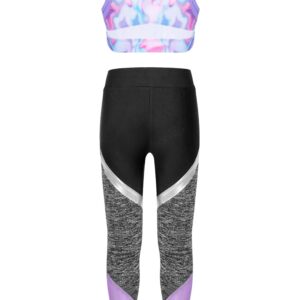 TiaoBug Kids Girls 2 Pieces Sport Sets Printed Crop Vest Tops and Leggings Tracksuit for Yoga Dance Lavender 6 Years