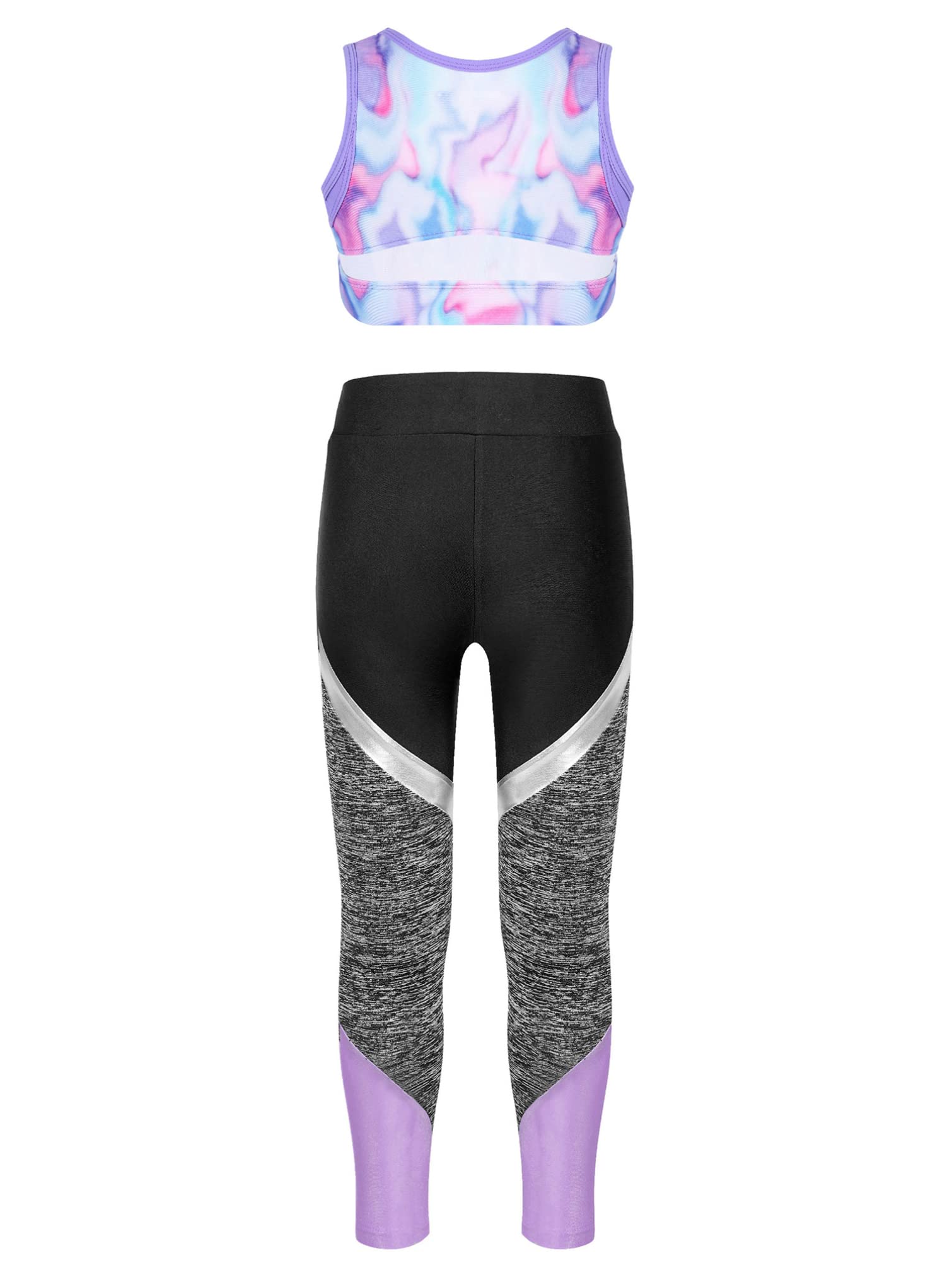 TiaoBug Kids Girls 2 Pieces Sport Sets Printed Crop Vest Tops and Leggings Tracksuit for Yoga Dance Lavender 6 Years