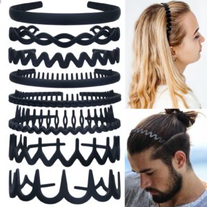 lapohi 8 pcs fashion effortless plastic headbands with teeth comb black skinny headbands no slip hair bands for women men teen girls (black 8)