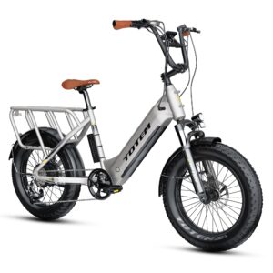 totem electric bike commuter cargo-750w motor adult electric bicycles, 20"×3.0" fat tire cargo ebike with 48v 15ah removable lithium battery,mechanical locking suspension fork-silver