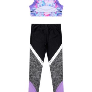 TiaoBug Kids Girls 2 Pieces Sport Sets Printed Crop Vest Tops and Leggings Tracksuit for Yoga Dance Lavender 6 Years