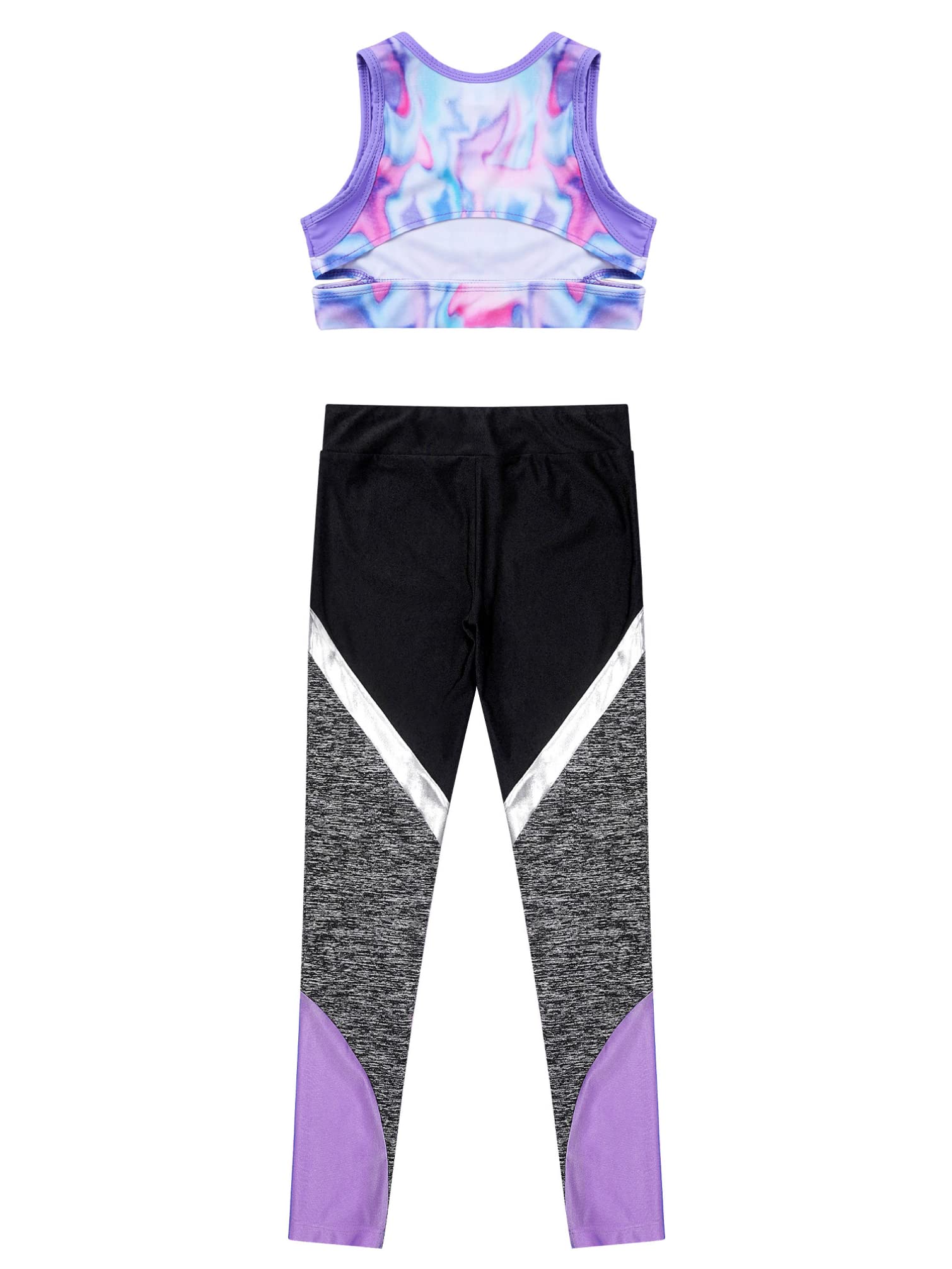 TiaoBug Kids Girls 2 Pieces Sport Sets Printed Crop Vest Tops and Leggings Tracksuit for Yoga Dance Lavender 6 Years