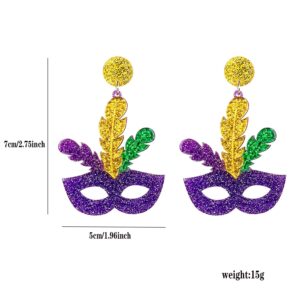 Mardi Gras Dangle Earrings for Women, Carnival Theme Mask Lips Hat Lobster Modelling Earrings, Mardi Gras Acrylic Earrings for Holiday Mardi Gras (B)