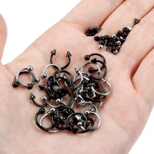 Hoeudjo 32Pcs Horseshoe Rings Surgical Steel Nose Septum Rings Horseshoe Hoop Lip Rings Smily Piercing Jewelry Eyebrow Tragus Daith Earring Helix Piercing Jewelry for Women Men 8mm 5/16inch