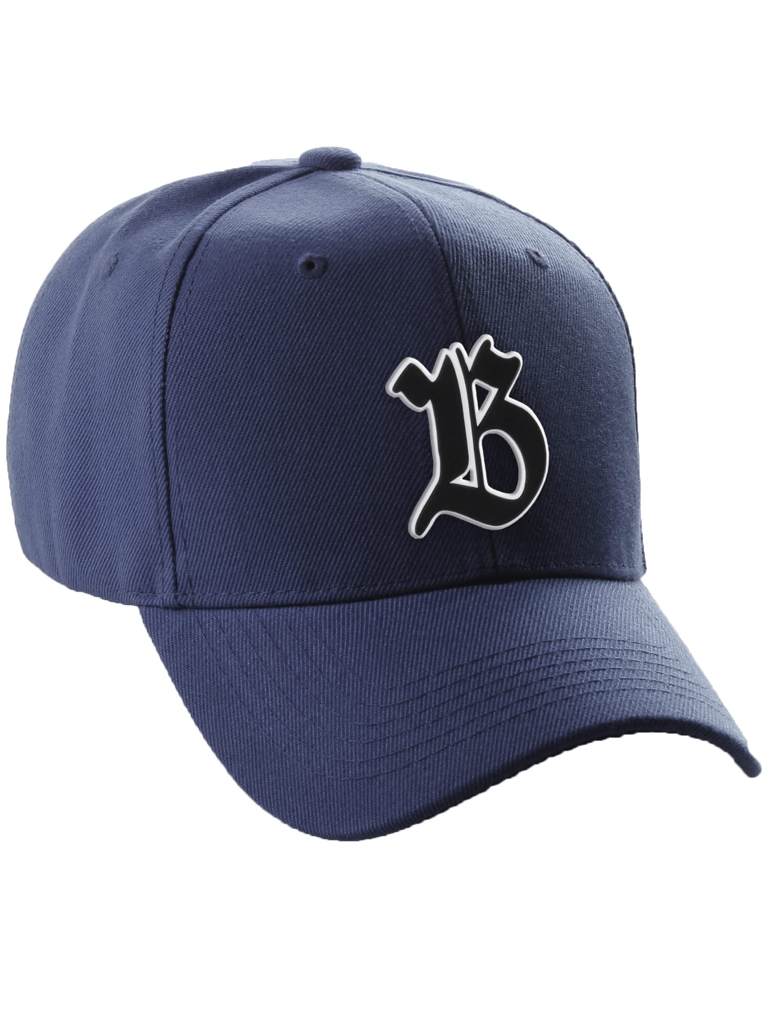 Daxton Structured Baseball Hat Cap Old English A to Z Letter Number Initial-Navy, Letter B