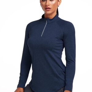 CADMUS Workout Shirts Women's Long Sleeve Running Athletic Hiking Shirts, 3 Pack, Black & Red & Navy Blue, L