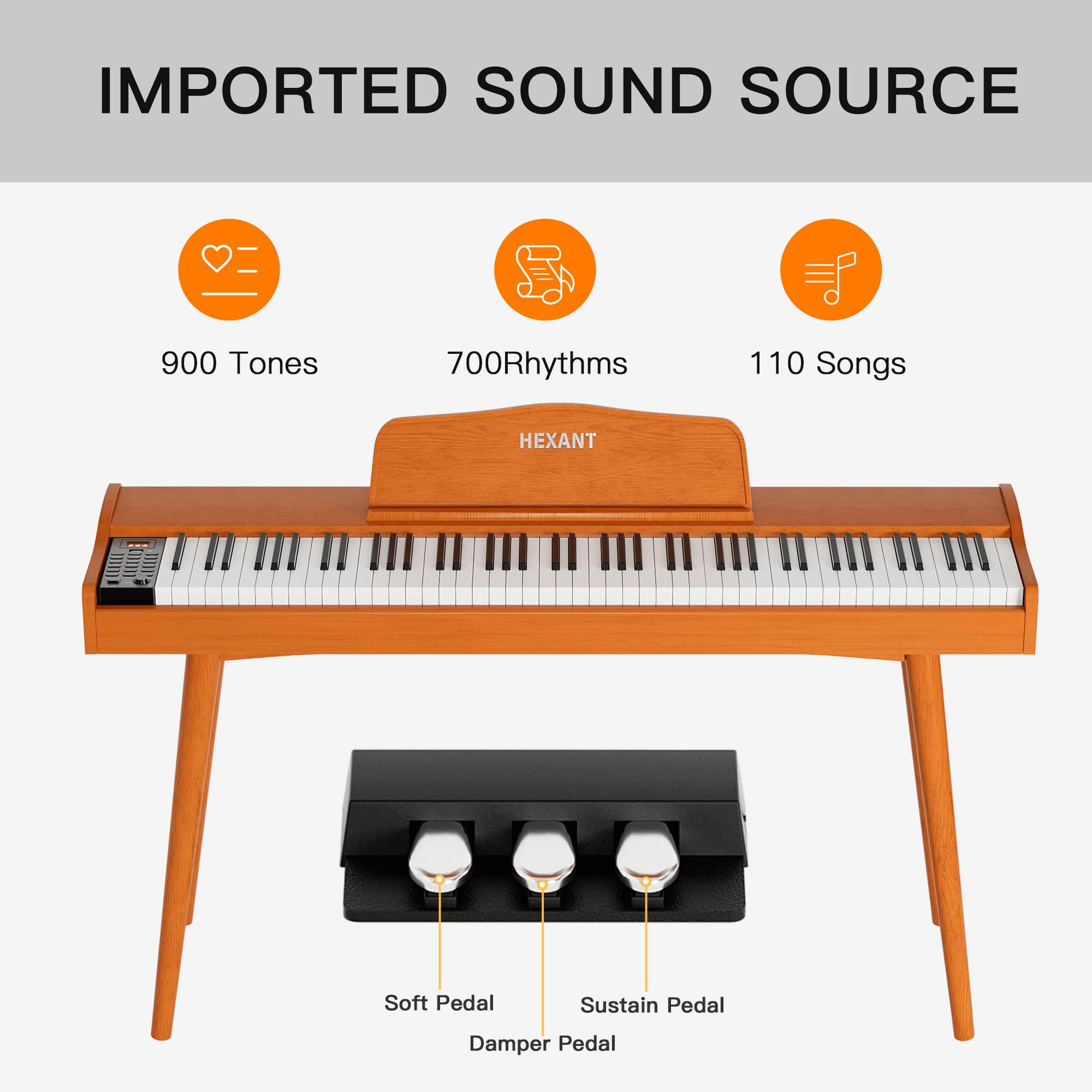 HEXANT 88- Key Hammer Weighted Digital Keyboard Piano, Wooden Electric Heavy Hammer Weighted Full Size Keyboard Piano, with 3-Pedal, MIDI Connection, Multi-Functional Keyboard and Stand