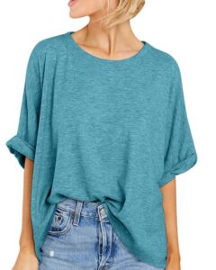 women oversized t-shirt summer casual short sleeve loose tee tops lake blue