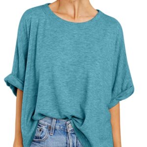 Women Oversized T-Shirt Summer Casual Short Sleeve Loose Tee Tops Lake Blue