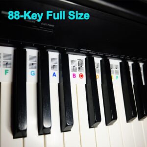 Misopily Removable Piano Keyboard Note Labels, 88-Key Full Size Removable Keyboard Labels for Beginner, Silicone Colored Letters, Reusable No Glue Piano Stickers