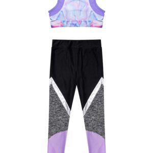 TiaoBug Kids Girls 2 Pieces Sport Sets Printed Crop Vest Tops and Leggings Tracksuit for Yoga Dance Lavender 6 Years