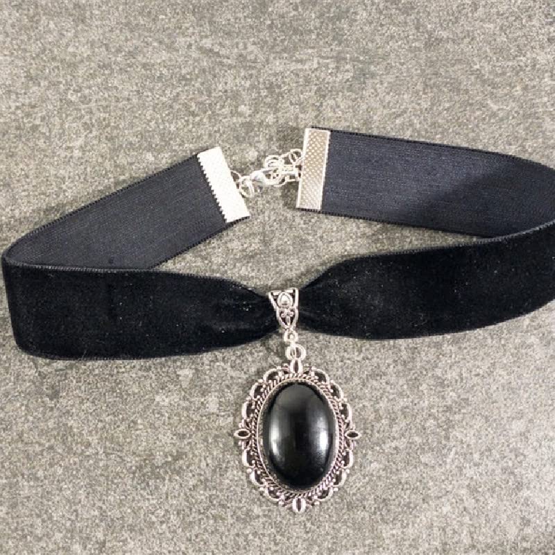 Gothic Black Agate Choker Velvet Fashion Goth Jewelry Women Gift Pagan Wiccan Medieval Pendant Statement Renaissance Necklace