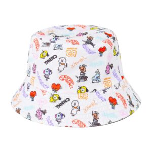 BT21 LINE Friends Bucket Hat, Graffiti Style Reversible Packable Travel Hat, Wide Brim Summer Hat, Multi, One Size