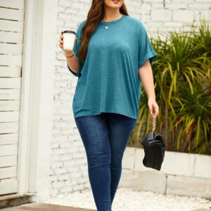 Women Oversized T-Shirt Summer Casual Short Sleeve Loose Tee Tops Lake Blue