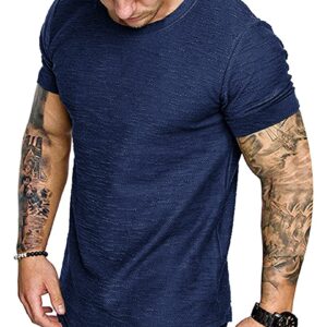 COOFANDY Men's Muscle Athletic T Shirts Gym Fitted Hipster Short Sleeve Tee Top Navy Blue