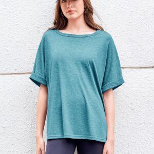 Women Oversized T-Shirt Summer Casual Short Sleeve Loose Tee Tops Lake Blue