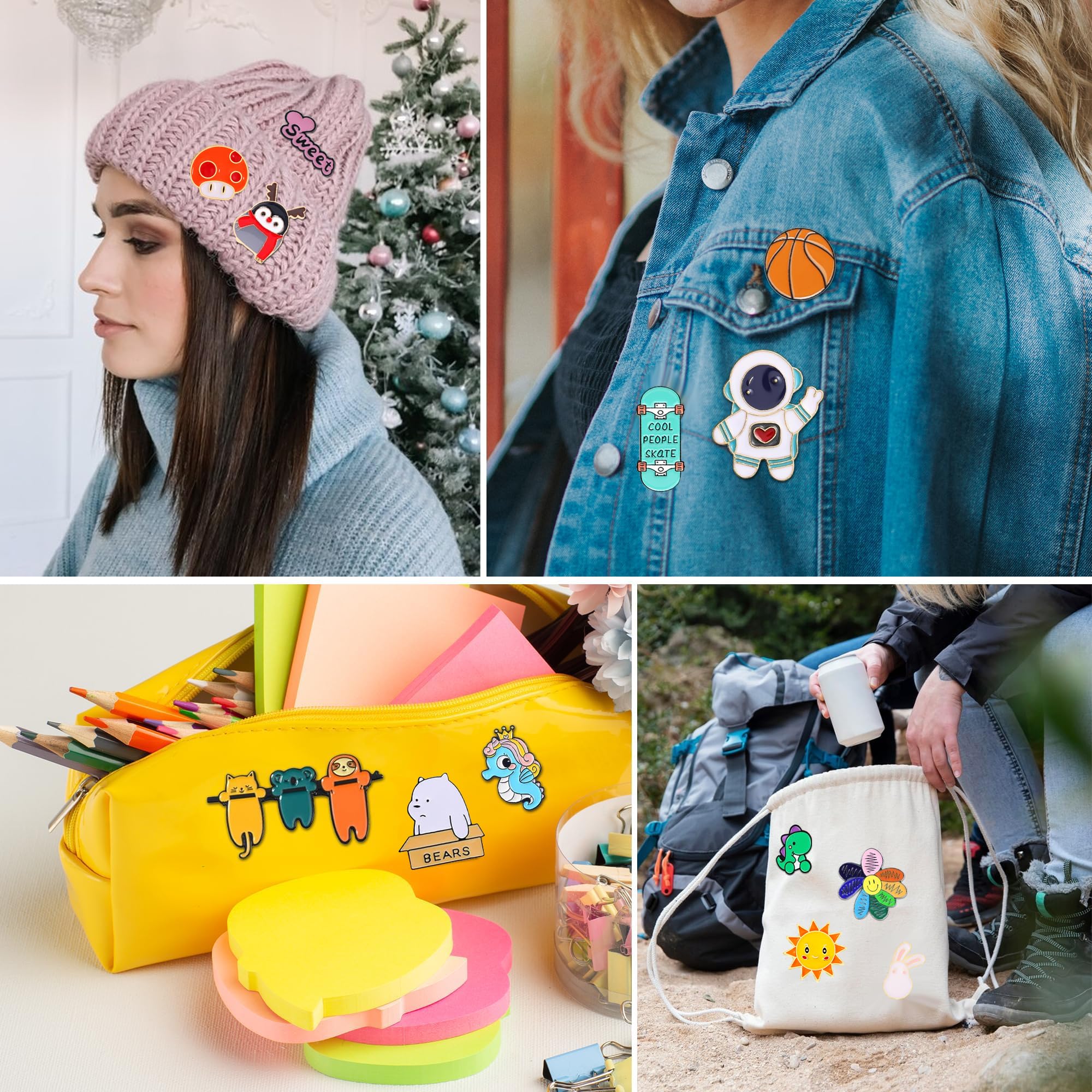 Japior 20/30/60/100 Mixed Enamel Pins for Backpacks,Hat Cute Funny Button Pins Bulk Set,Cartoon Plant Aesthetic Brooch Lapel Backpack Pins for Hats Women Girls Cloths Decoration