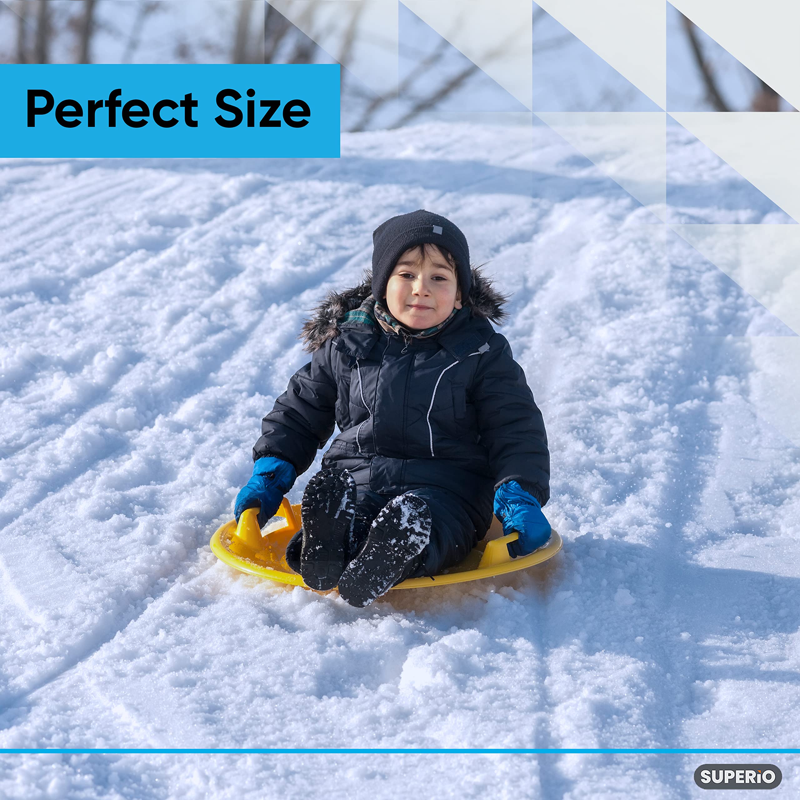 Superio Round Snow Saucer Sleds- 24” Plastic Disc Sleds for Kids and Adults- Heavy Duty Sled Discs with Handles for Downhill Sledding, Winter Outdoor Sports, (Yellow)